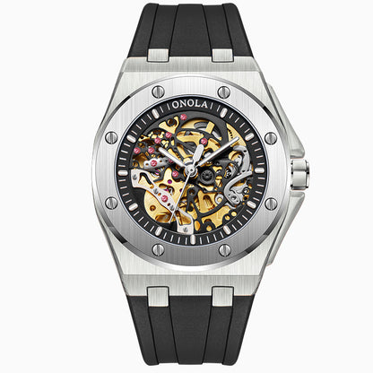 Fully automatic mechanical watch for men fashionable multi-color silicone tape waterproof watch