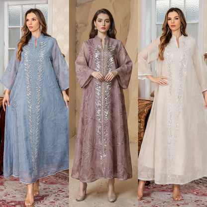 New Muslim Chiffon  Middle Eastern Clothing Dubai Long Dress Beaded