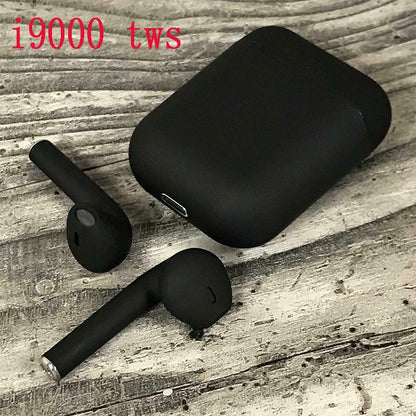 New i9000 tws matte black smart Bluetooth earphones with QI wireless charging 6D heavy bass black earbuds PKi200 i500 i10000 tws