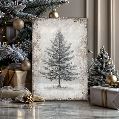 Vintage Christmas Tree Wall Art with Free Personalized Christmas Card