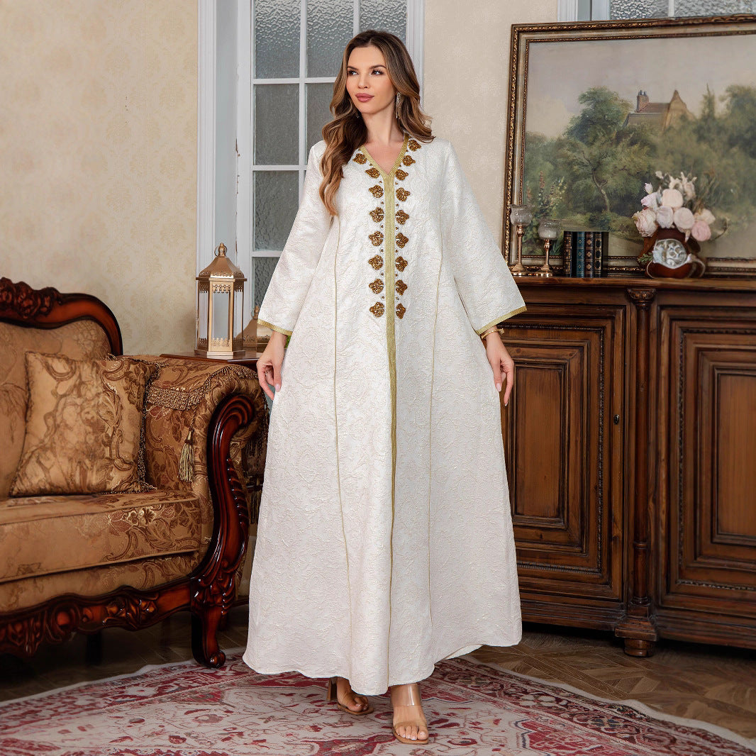 Women's Dubai Dress Middle Eastern Clothing Evening Gown Ethnic Style Abaya Embroidered Long Robe