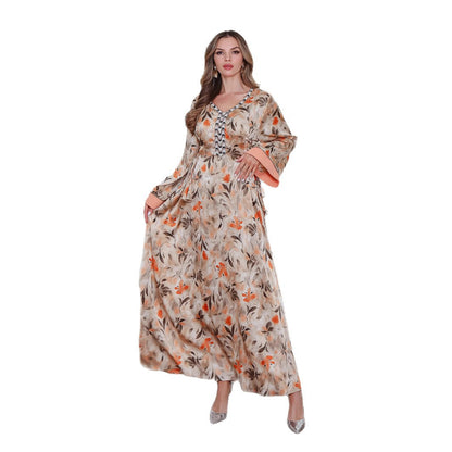 Muslim Printed Long Robe Loose Abaya Middle East Saudi Dubai Long Dress