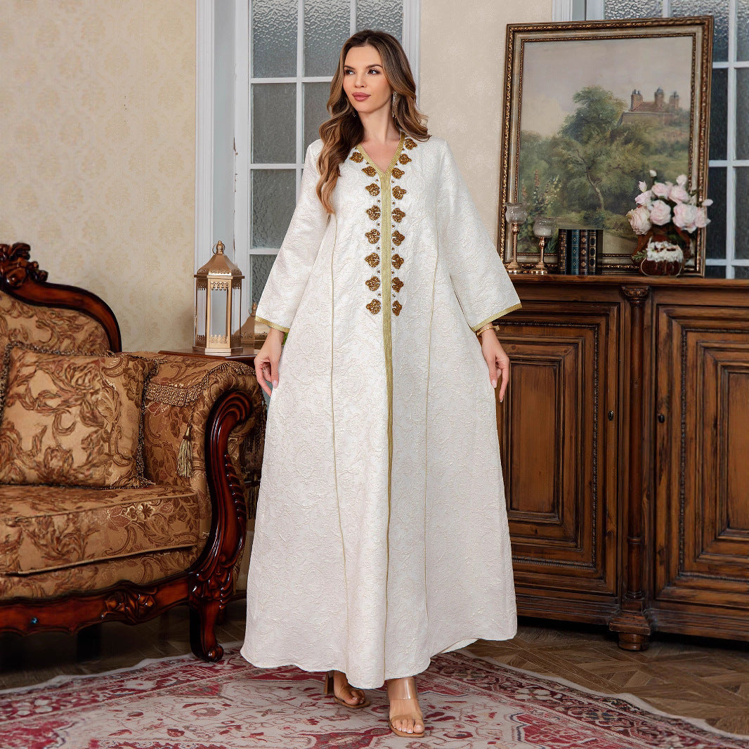 Women's Dubai Dress Middle Eastern Clothing Evening Gown Ethnic Style Abaya Embroidered Long Robe