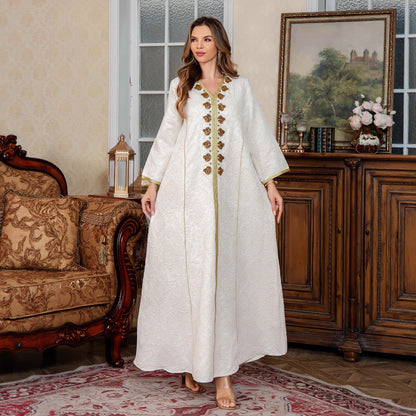 Women's Dubai Dress Middle Eastern Clothing Evening Gown Ethnic Style Abaya Embroidered Long Robe