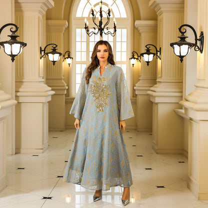 Muslim Middle Eastern Long Robe Women's Dubai Turkish Abaya Sequined Maxi Dress