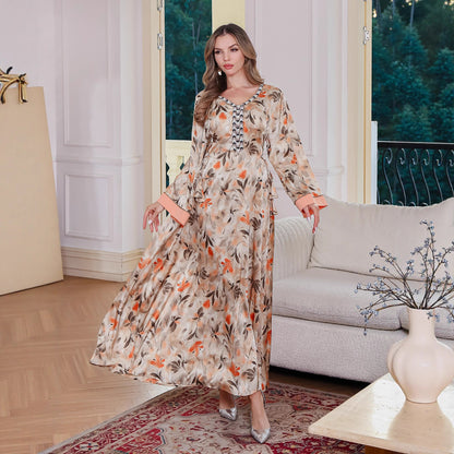 Muslim Printed Long Robe Loose Abaya Middle East Saudi Dubai Long Dress