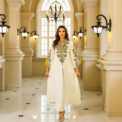 Middle Eastern Muslim Women's Long Robe with Cord Embroidery for Dubai Tourism and Leisure Wear