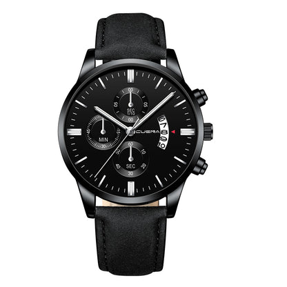 CUENA Fashion Men's Stainless Steel Watch Leather Band Analog Quartz Wrist Watch