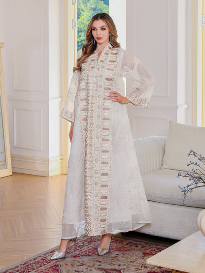 Middle Eastern Muslim Embroidered Long Robe Women's  Elegant Long Dress Loose Fit Dubai Dress