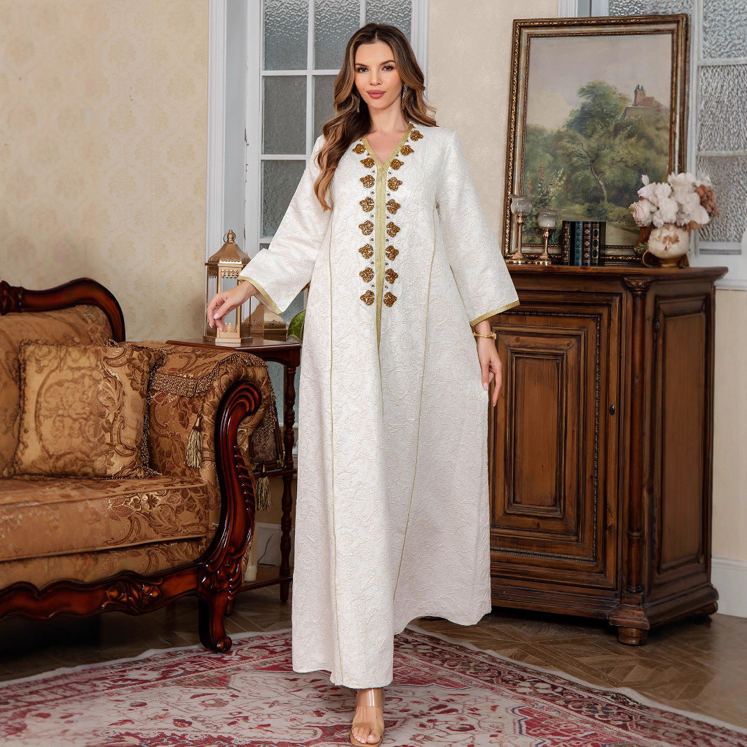 Women's Dubai Dress Middle Eastern Clothing Evening Gown Ethnic Style Abaya Embroidered Long Robe