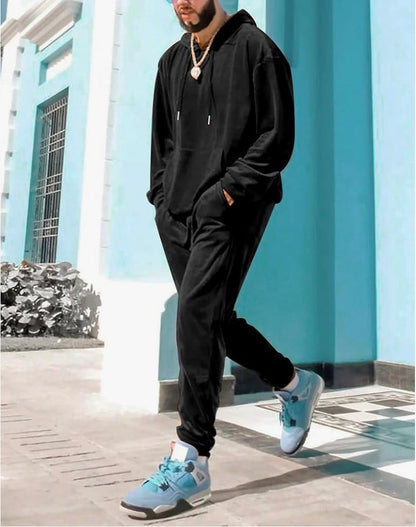 LecGee Velour Tracksuit Mens 2 Piece Velvet Hoodies Jacket Drawtsring Waistband Sweatpants Sweatsuits Set Casual Outfits