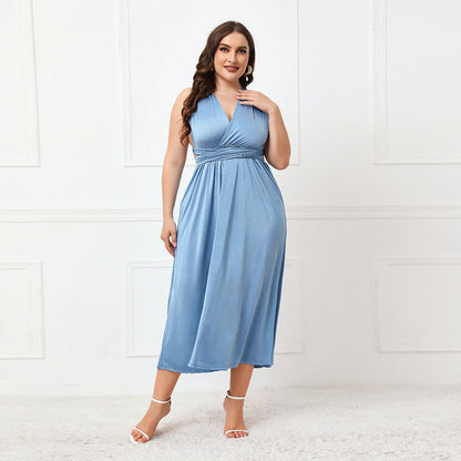 Plus Size Irregular Asymmetric Formal Dress Women Cross Backless Sexy Lace up Dress