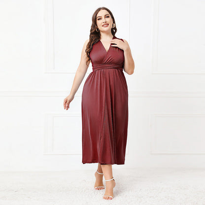 Plus Size Irregular Asymmetric Formal Dress Women Cross Backless Sexy Lace up Dress