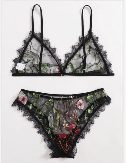 Sexy Lingerie Black Lace Sexy Sheer Mesh Embroidered Sexy Sleepwear