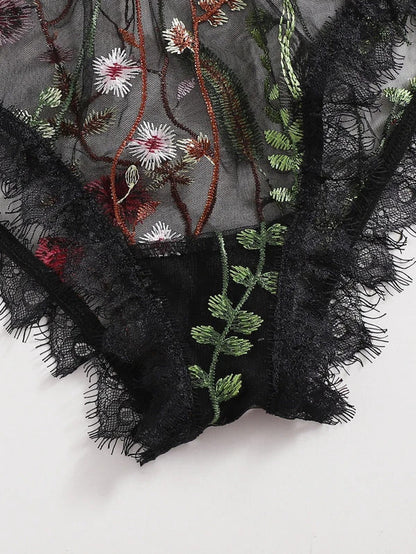 Sexy Lingerie Black Lace Sexy Sheer Mesh Embroidered Sexy Sleepwear