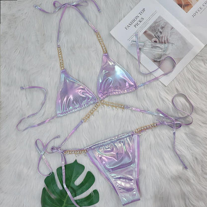 Crystal Diamond Bikini Sexy Bronzing Strap Women Split Swimsuit Swimsuit