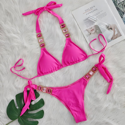 Crystal Diamond Bikini Sexy Women Split Bandage Swimsuit Beach Vacation Swimsuit