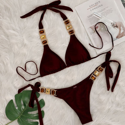 Crystal Diamond Bikini Sexy Women Split Bandage Swimsuit Beach Vacation Swimsuit