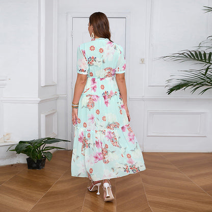 Plus Size Dress Ruffled Tencel Chiffon Big Swing Maxi Dress