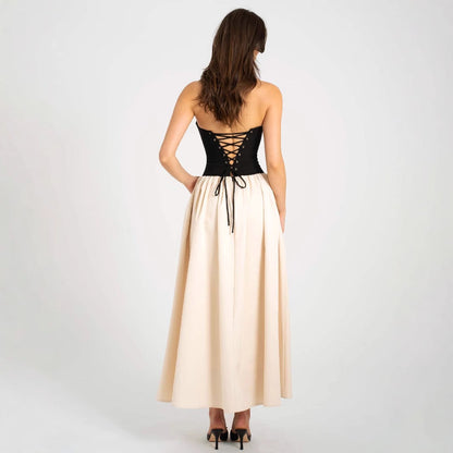 Summer Color Contrast Tube Top Sleeveless Dress Women Clothing