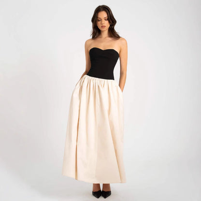 Summer Color Contrast Tube Top Sleeveless Dress Women Clothing