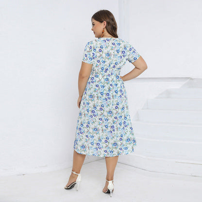 Girls Elastic Waist Chiffon Dress Floral Dress