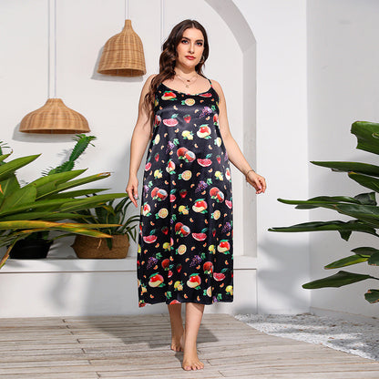 Plus Size Dress Artificial Silk Satin Girls Nightdress Home Wear Cami Dress