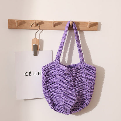 South Korea Vintage Shoulder Cotton Thread Woven Bag Crochet Handbag Straw Bag Vacation Beach Bag