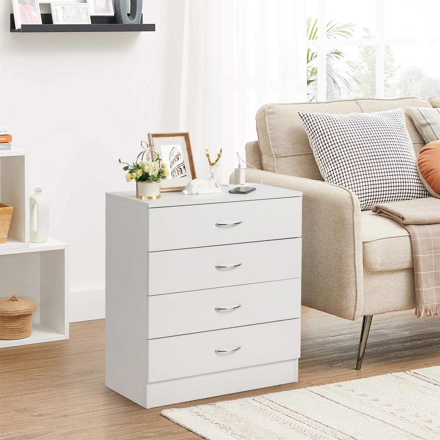 4 Drawers, 2 USB  2 Sockets, Bedside Table