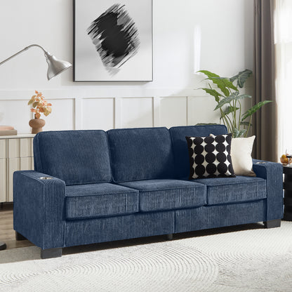 83.86 Corduroy Fabric Sofa,Modern Compressed Couch,3-Seater Sofa, Furniture For Living Room,Bedroom,office ,Blue