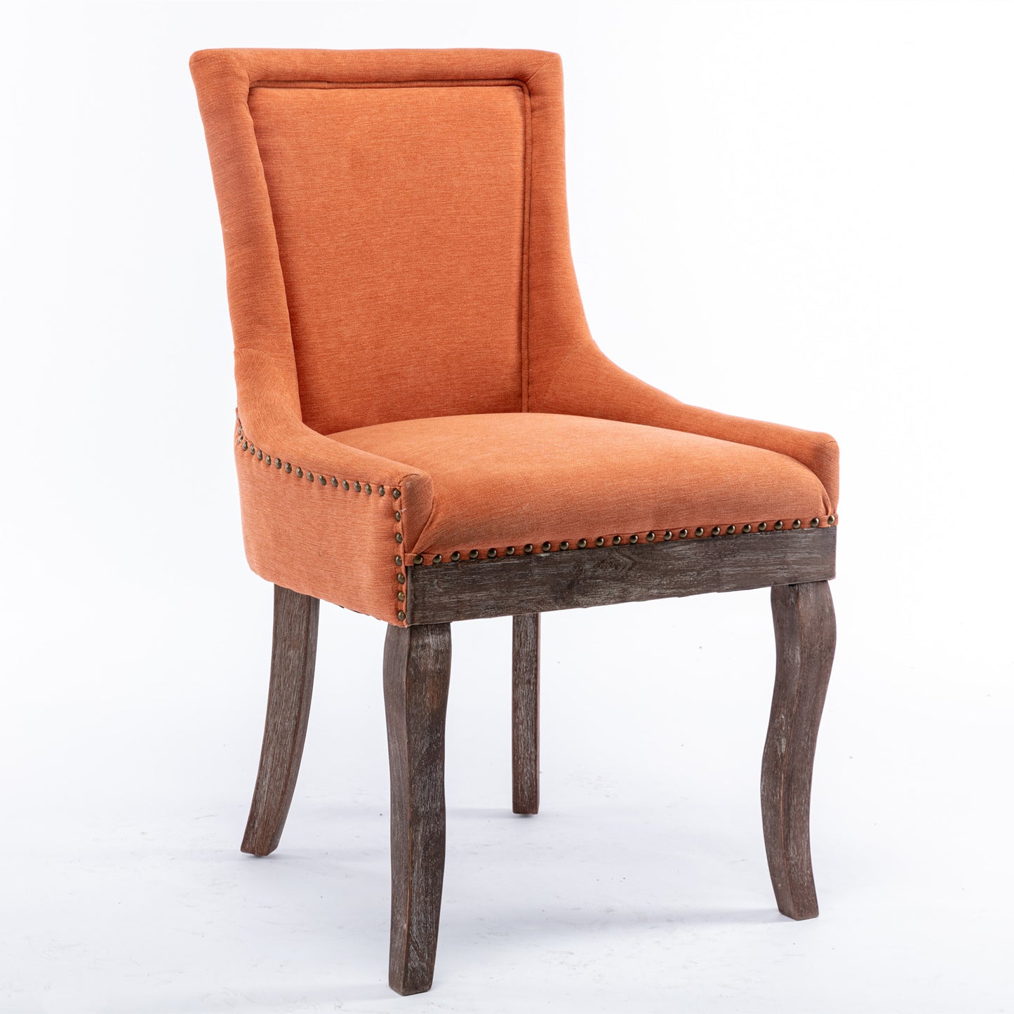AA Furniture,Ultra Side Dining Chair  Thickened Fabric Chairs With Neutrally Toned Solid Wood Legs  Bronze Nail Head  Set Of 2 Orange