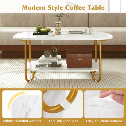 Modern 2-tier Faux Marble Top Coffee Table