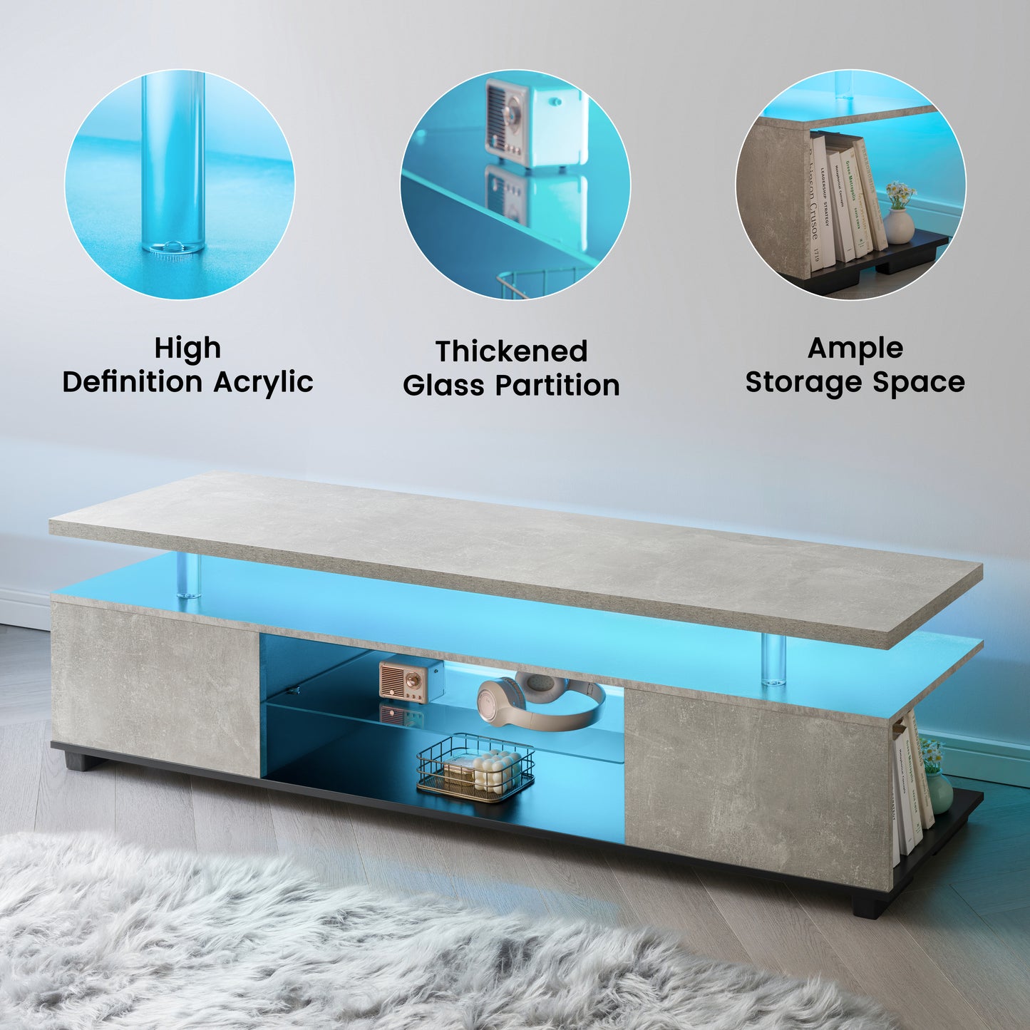 TV Stand For 55 Inch TV LED Gaming Entertainment Center Media Storage Console Table With Large Side Cabinet For Living Room GreyBlack