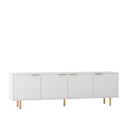 White Modern TV Stand Fluted T, Entertainment Center With Storage Doors, TV Console Media Cabinet, For 55 Inch TV, Living Room