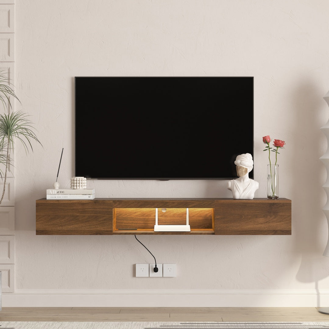 Floating TV Stand Wall Mounted With 16 Color LEDs,63 Modern TV Stand,Floating TV Cabinet Entertainment Center For 55 60 65 Inch TV