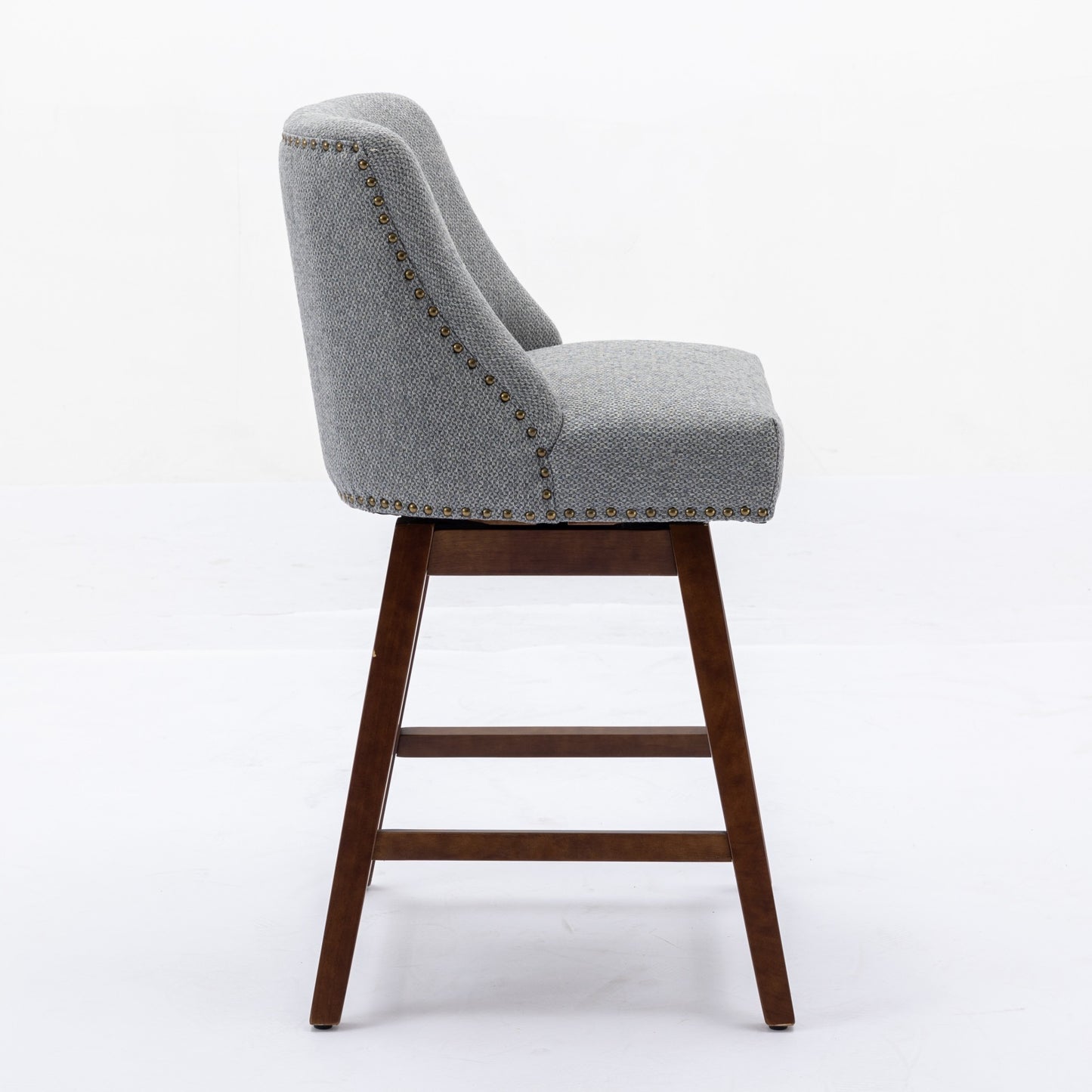 Counter Height Swivel Barstools, 26'' H Seat Height Upholstered Bar Stools Set Of 2, Fabric In Gray