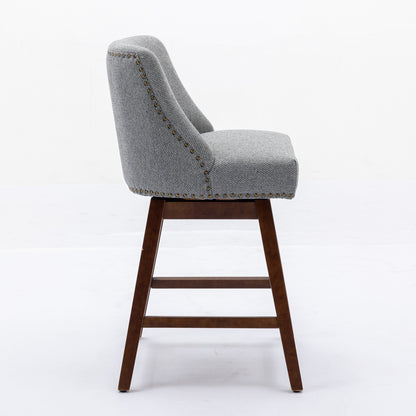 Counter Height Swivel Barstools, 26'' H Seat Height Upholstered Bar Stools Set Of 2, Fabric In Gray