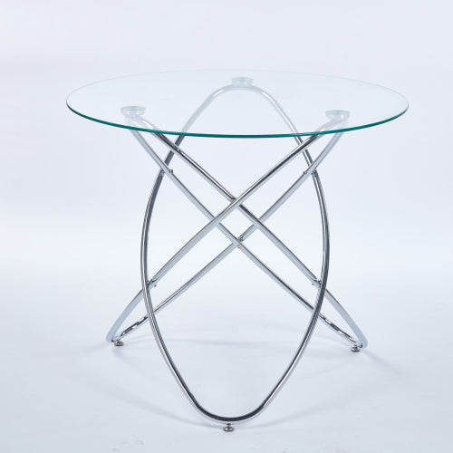 Dining Table With Chrome Metal Leg And Tempered Glass,Modern Space Saving Kitchen Table For Living Room,chrome Color Metal Legs