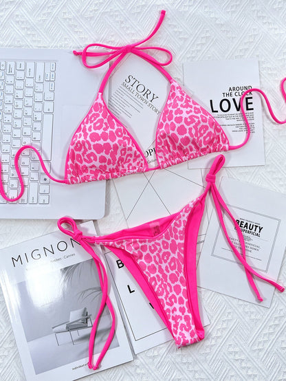 Leopard Print Tie Side Bikini Set