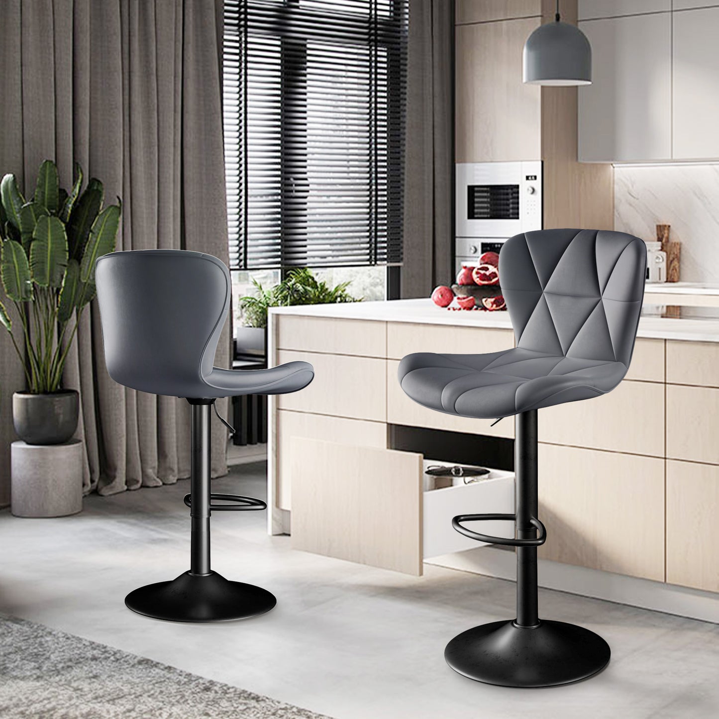 Modern Bar Stools Set Of 2, Adjustable Faux Leather Upholstered Swivel Bar Stools, Counter Height Bar Chairs With Back For Kitchen Island