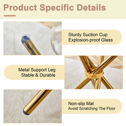 Round Clear Glass Dining Table With A Unique Shape For 4-6 People, With Ring-shaped Gathered Gold Metal Legs, Suitable For Desks, Kitchens, Terraces, Dining Rooms. W1151P208338