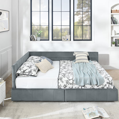 Queen Size Storage Upholstered Tufted Bed Frame, Sofa Bed Frame With Comfortable Backrest And Armrests,Queen Size Bed For Bedroom, Living Room,Velvet, Grey 85.5x64.5x29.5