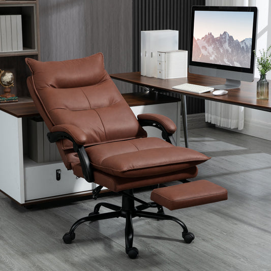 Executive Massage Office Chair with 6 Vibration Points, Microfiber Computer Desk Chair, Heated Reclining Chair with Footrest, Armrest, Double Padding, Brown