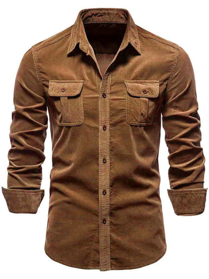 Men's Full Size Collared Neck Button Down Shirt with Chest Pockets Plus Size