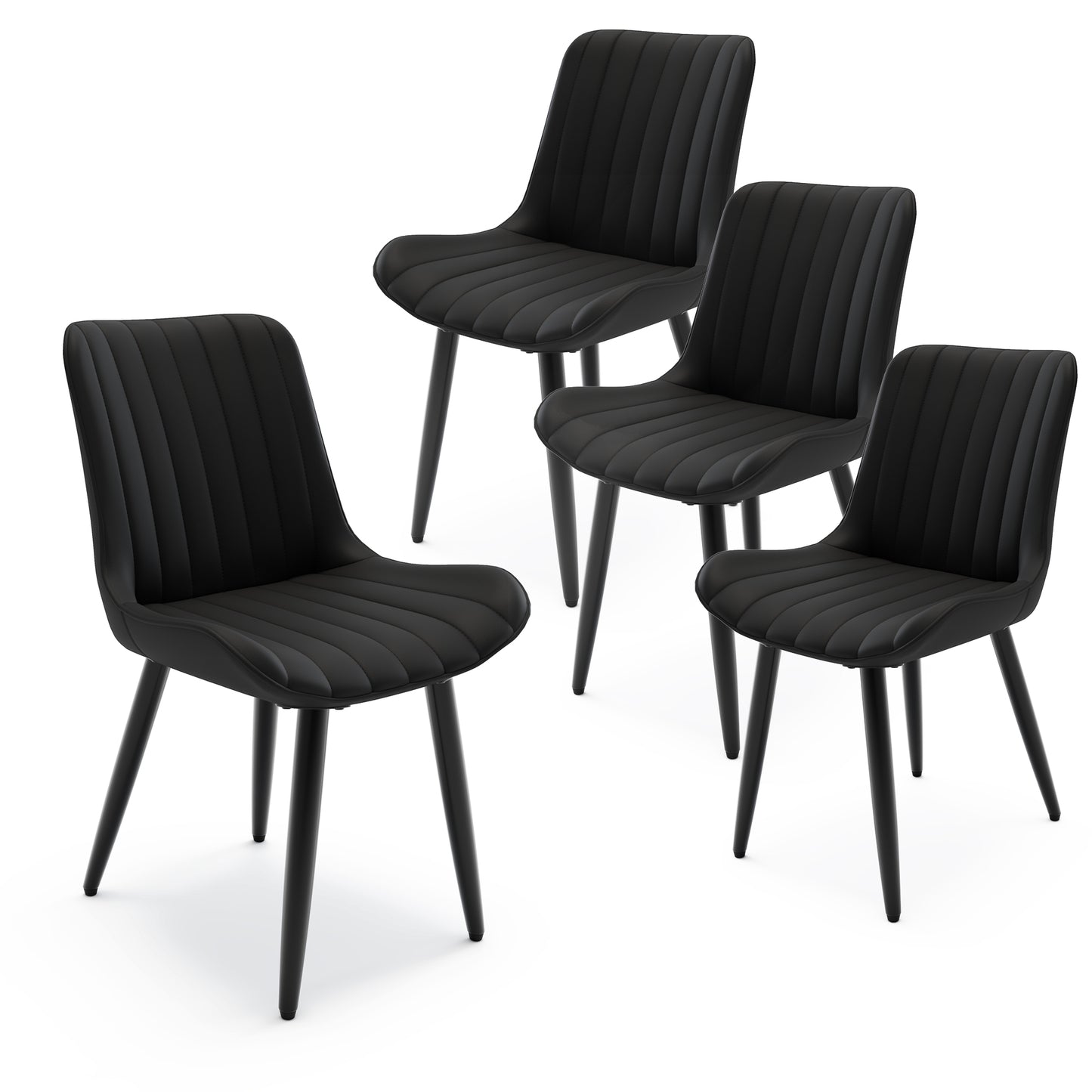 Set Of 4 Modern PU Leather Dining Chairs With Thick Cushions & Metal Legs, Armless Faux Leather Side Chairs For Kitchen, Dining Room
