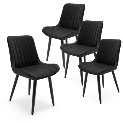 Set Of 4 Modern PU Leather Dining Chairs With Thick Cushions & Metal Legs, Armless Faux Leather Side Chairs For Kitchen, Dining Room