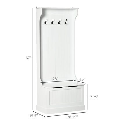 Hall Tree with Coat Rack, Storage, and Sitting Bench, White