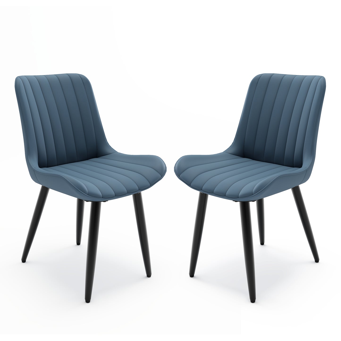 Set Of 2 Modern PU Leather Dining Chairs With Thick Cushions & Metal Legs, Armless Faux Leather Side Chairs For Kitchen, Dining Room