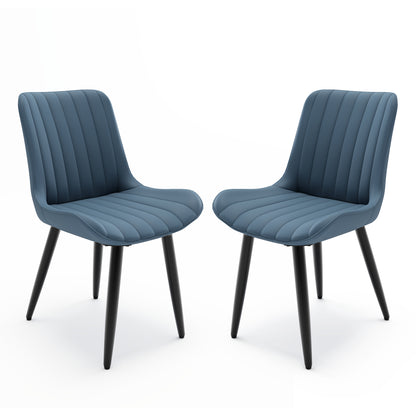 Set Of 2 Modern PU Leather Dining Chairs With Thick Cushions & Metal Legs, Armless Faux Leather Side Chairs For Kitchen, Dining Room