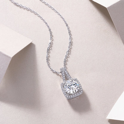 Small Square Diamond - Set With Top-quality Moissanite, Fashionable And Light Luxury Jewelry, Silver Pendant Necklace S925, Silver-plated Platinum